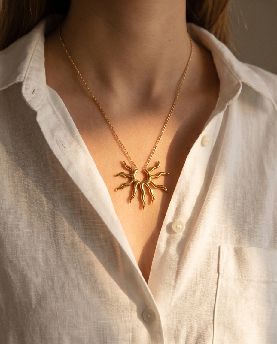 Golden Sun Rays Stainless Steel Necklace ☀️✨