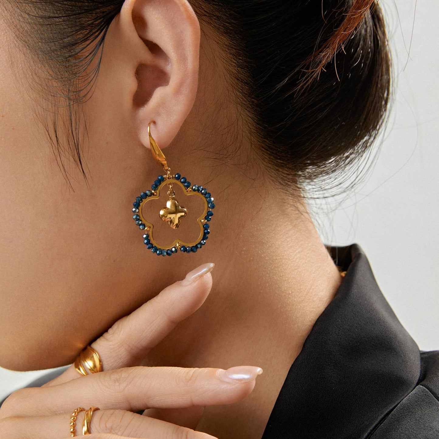 Hangende oorbellen - Amber: Blauw