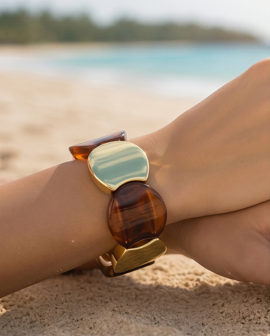 Roestvrijstalen Naya-armband – Beige of bruin