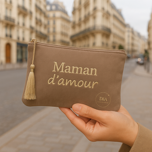 Pochette en velour: Maman d’amour beige