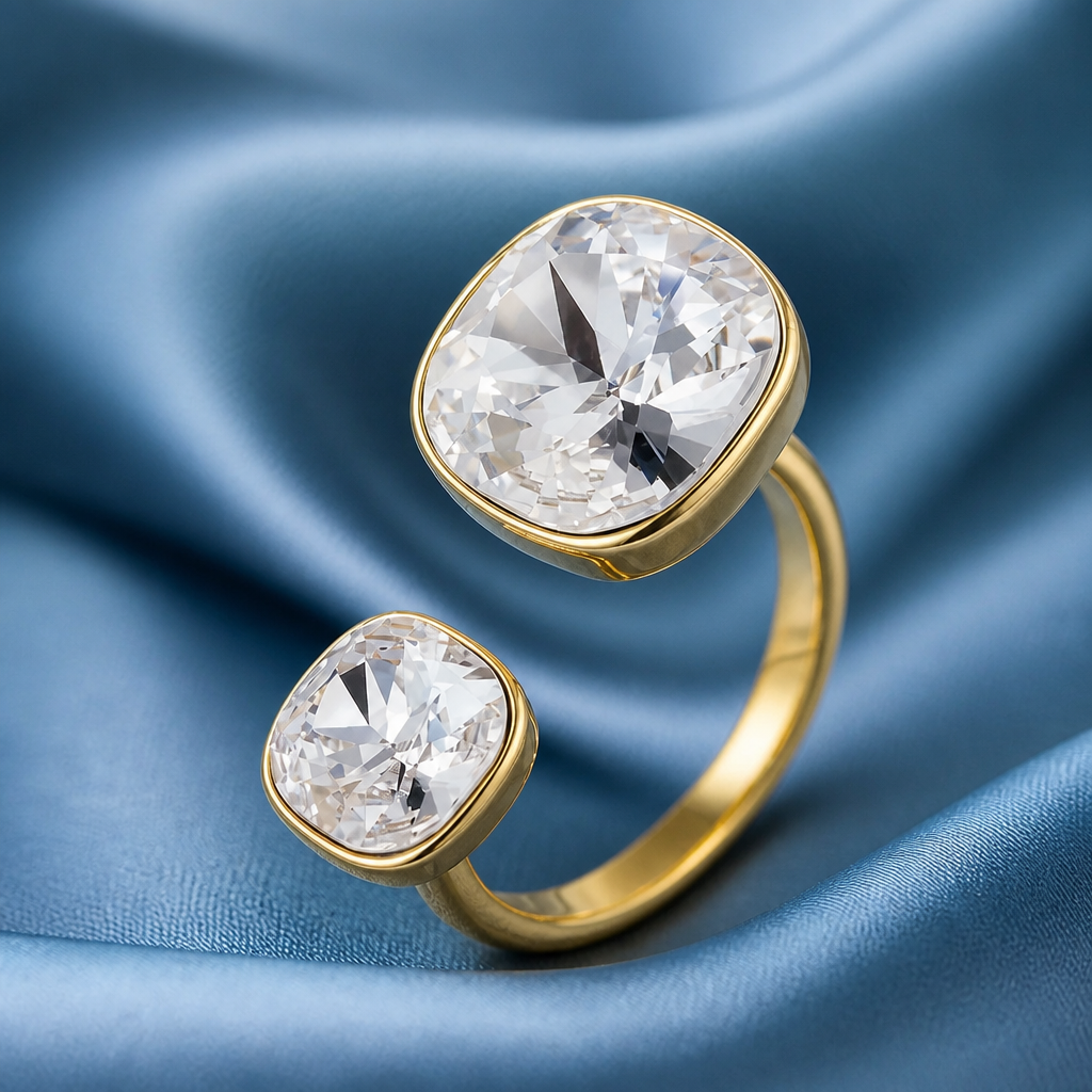Bague Elina Élégance à double pierre en acier inoxydable