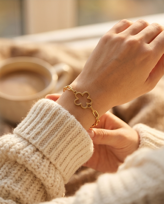 Bracelet Flower Doré en Acier Inoxydable ✨💛