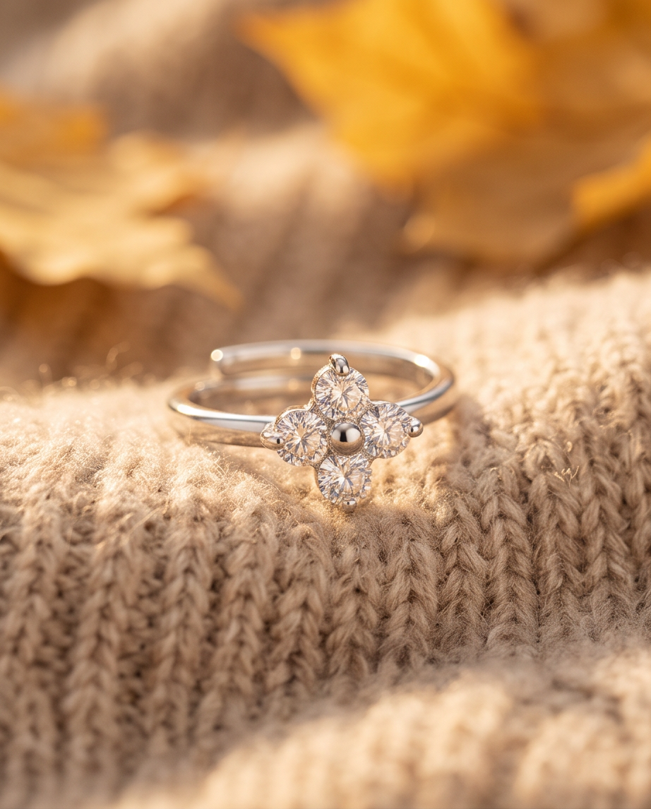 Bague Flora en acier inoxydable argentée