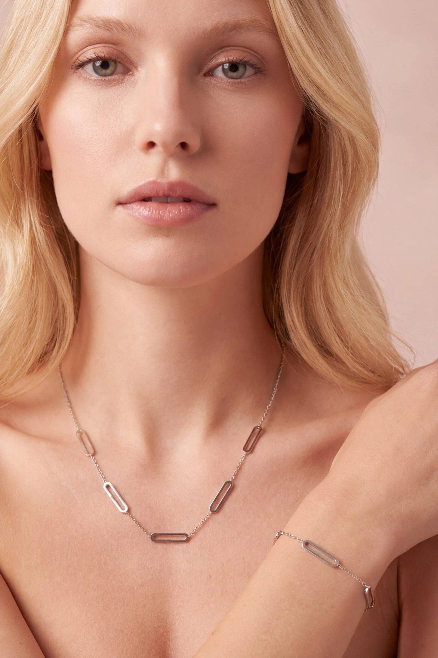 Moderne schakelset van roestvrij staal (ketting & armband) – Goud- of zilverkleurig