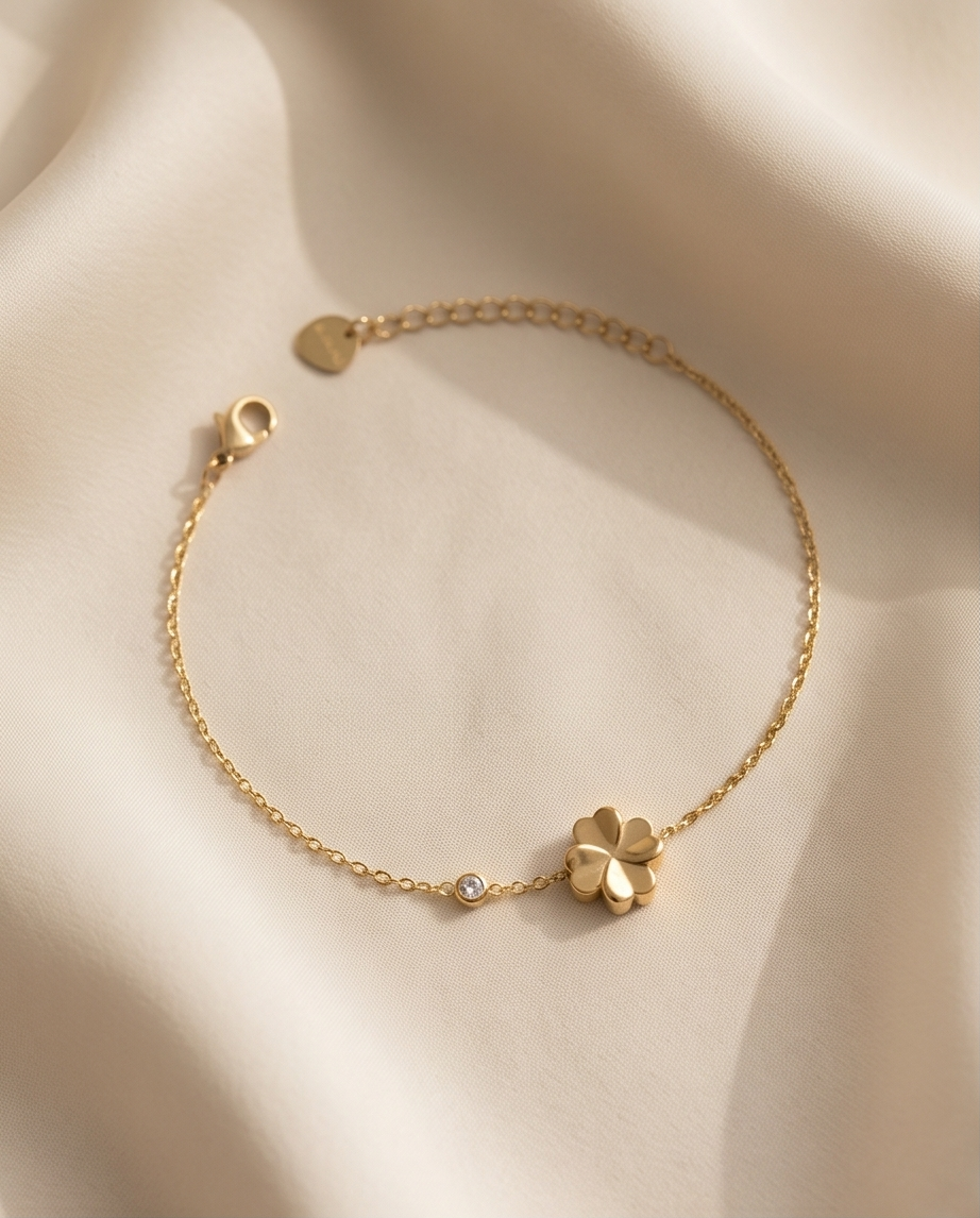 Bracelet fleur orné de strass ajustable – Doré ✨🌸