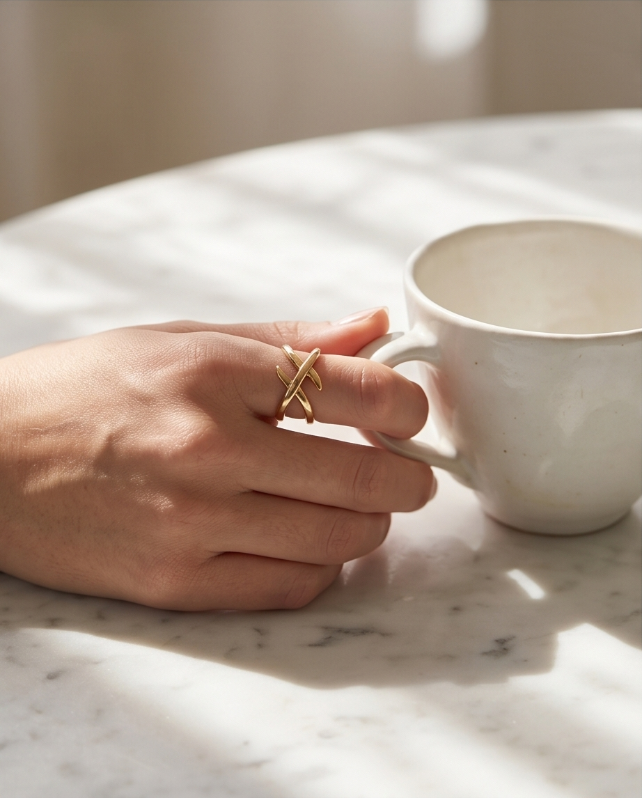 Gold-Plated Stainless Steel Crisscross Ring – Modern Design