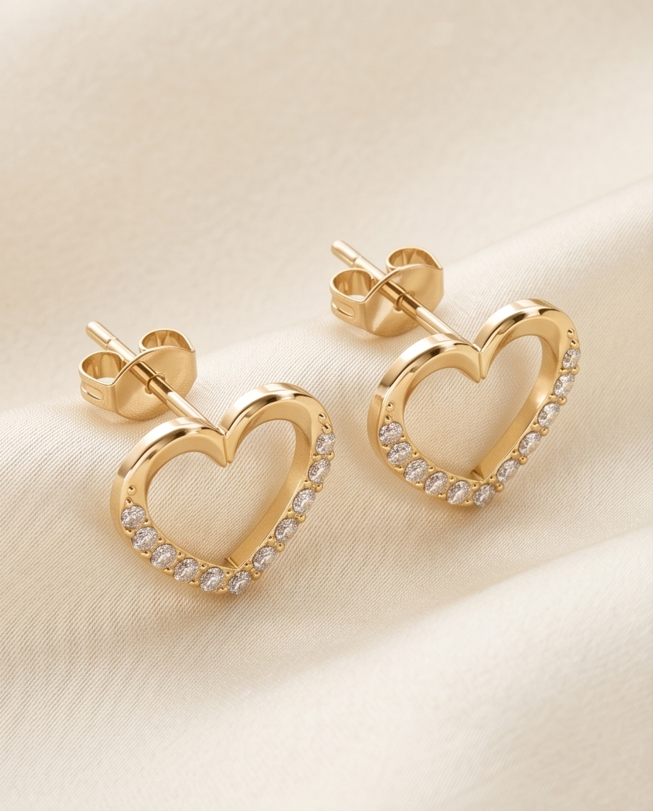 Lovett Two Locked Heart Earrings - Gold and Crystal