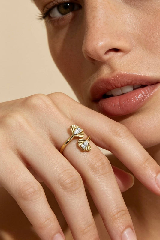 Bague Ginkgo en acier inoxydable doré