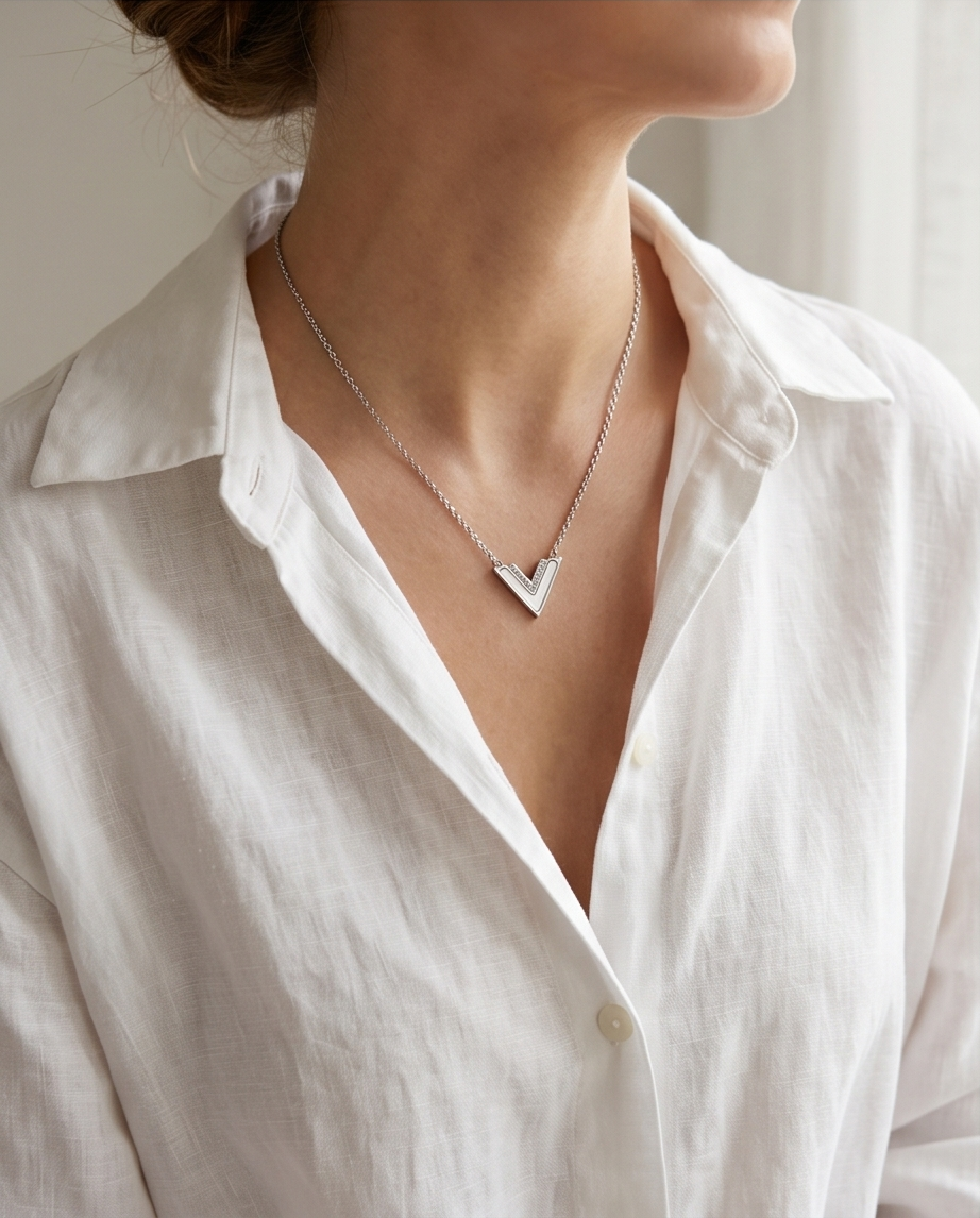 Fine V Necklace with Gold & Silver Mother of Pearl ✨🤍