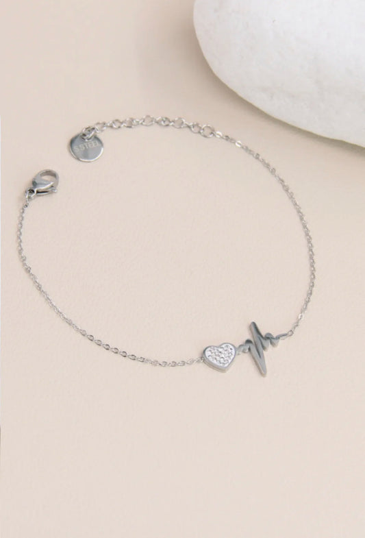 Bracelet cœur à courbe ornée de strass: argenté