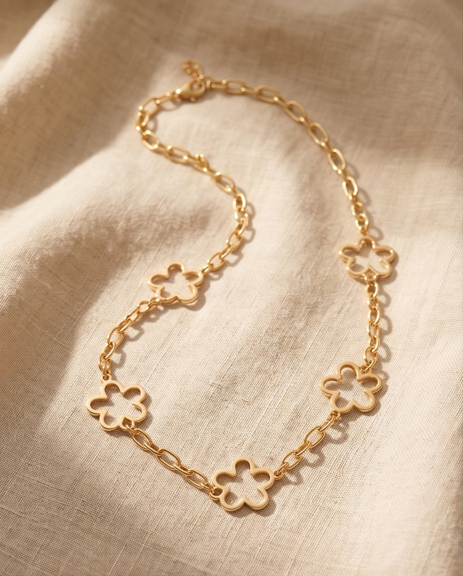 Collier Fleur Doré en Acier Inoxydable – Élégant & Résistant à l’eau