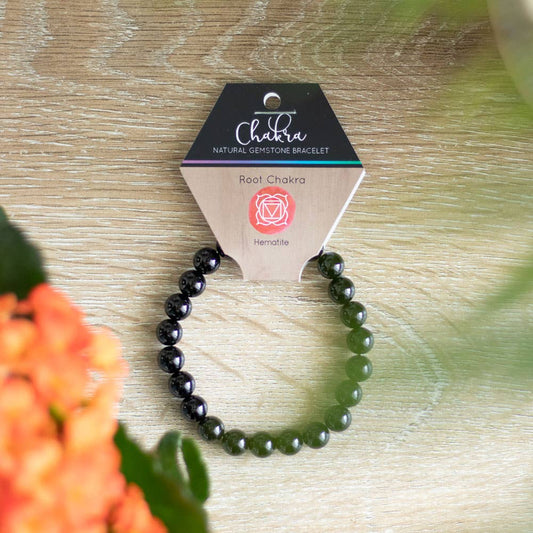 Bracelet en pierres précieuses en cristal d'hématite du chakra racine