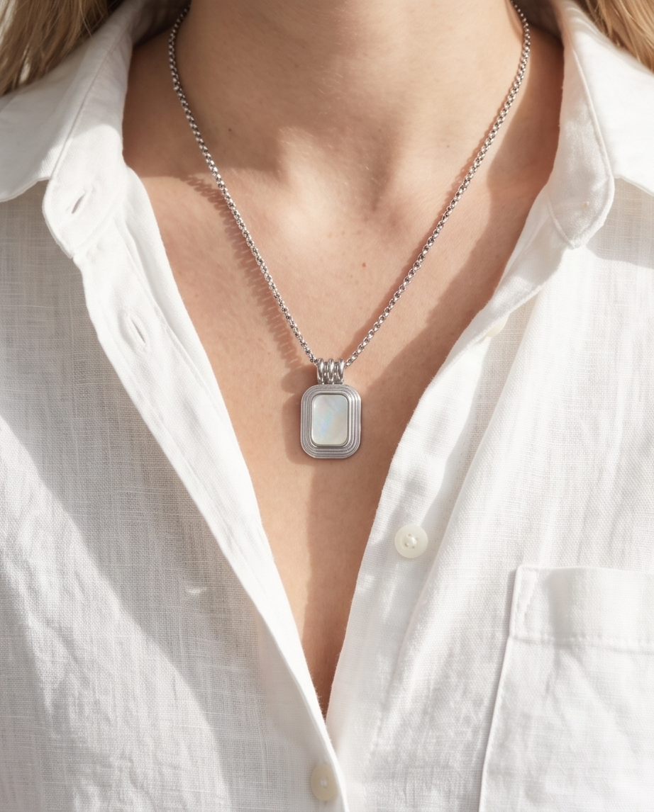 Elodie Silver Stainless Steel Mother-of-Pearl Necklace ✨🤍