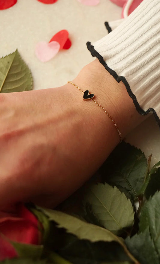 Bracelet cœur émaillé: doré et noir