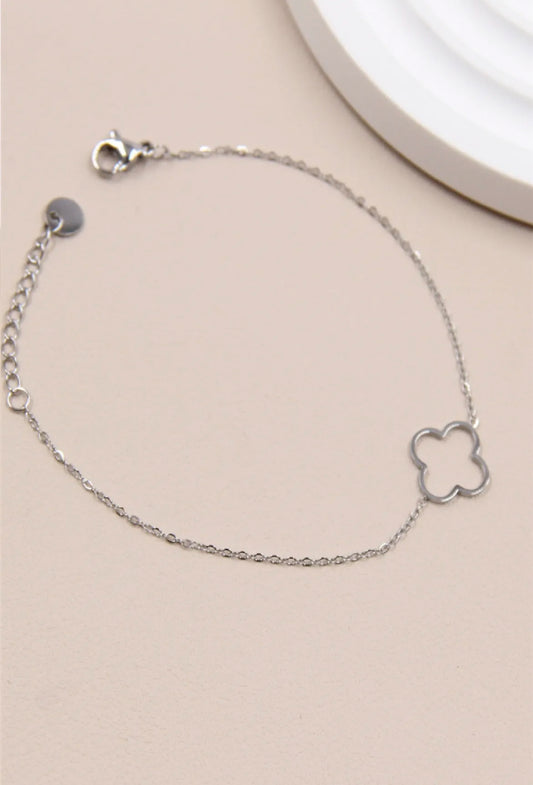 Bracelet trèfle chaîne fine: argenté