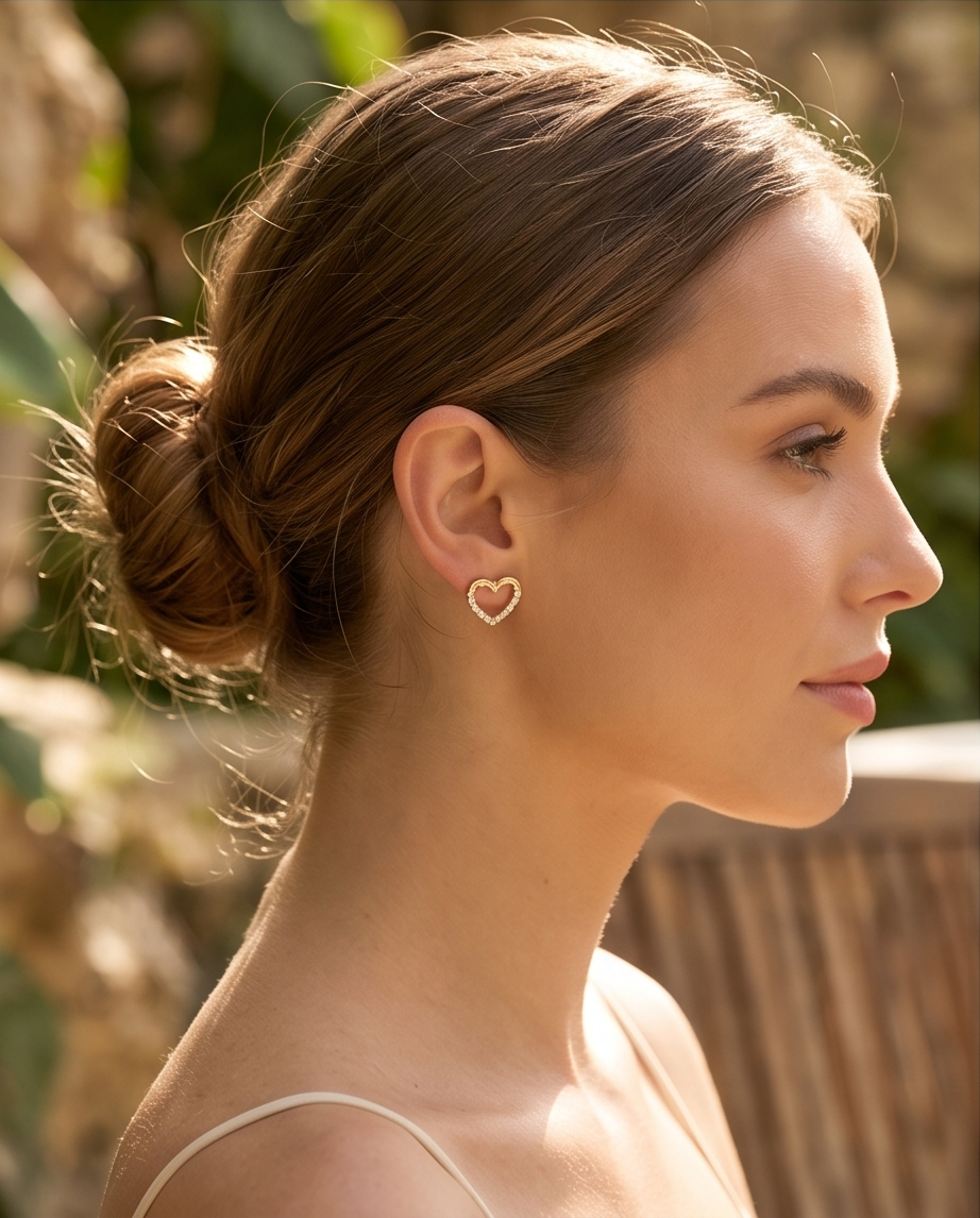 Lovett Two Locked Heart Earrings - Gold and Crystal