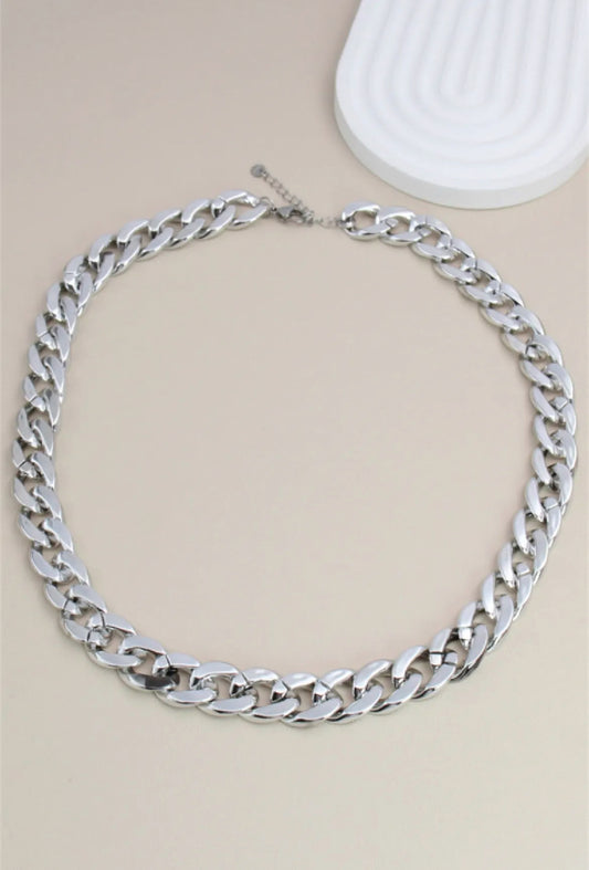 Collier maille chaîne résine fermoir: argenté