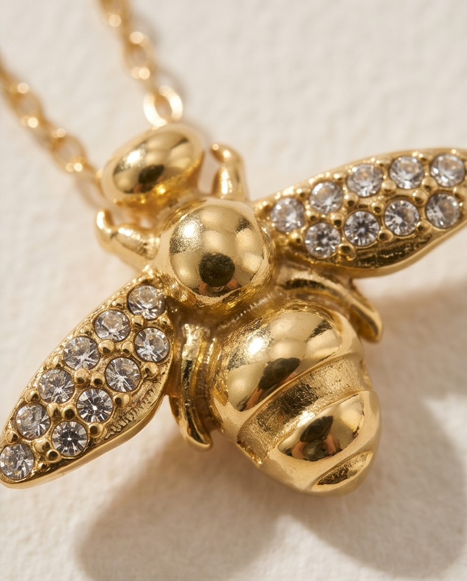 Collier Abeille Dorée en acier inoxydable – Élégance brillante