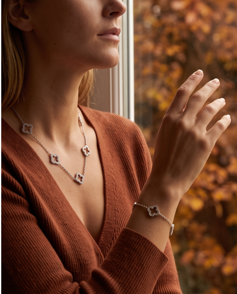 Collier Trèfles Scintillants en Acier Inoxydable – Doré ou Argenté