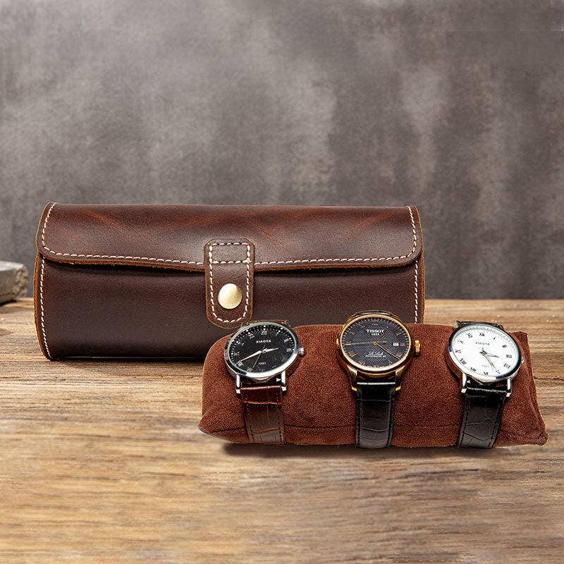 Boîte à montres en cuir, sac à montre à boucle ronde: Style court