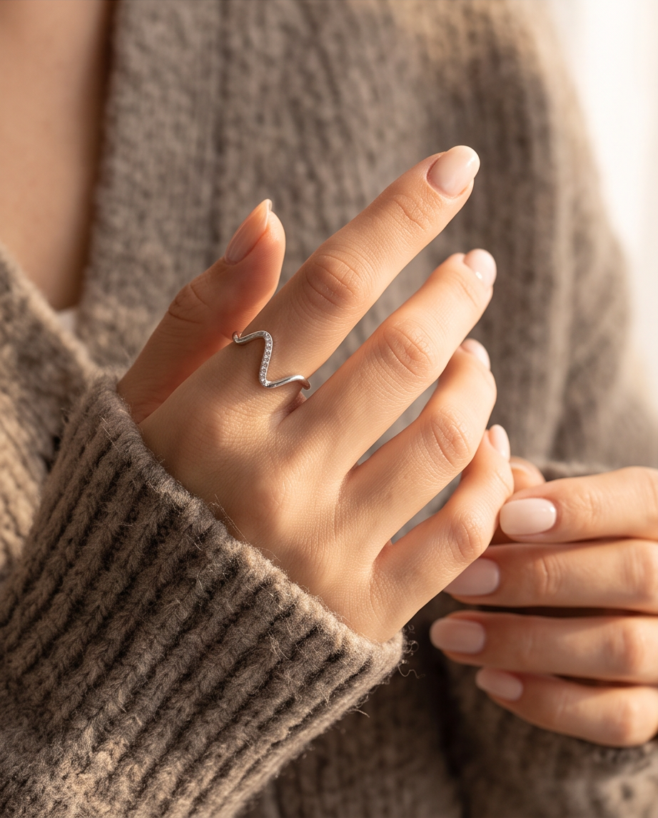 Bague Ondine en acier inoxydable argentée