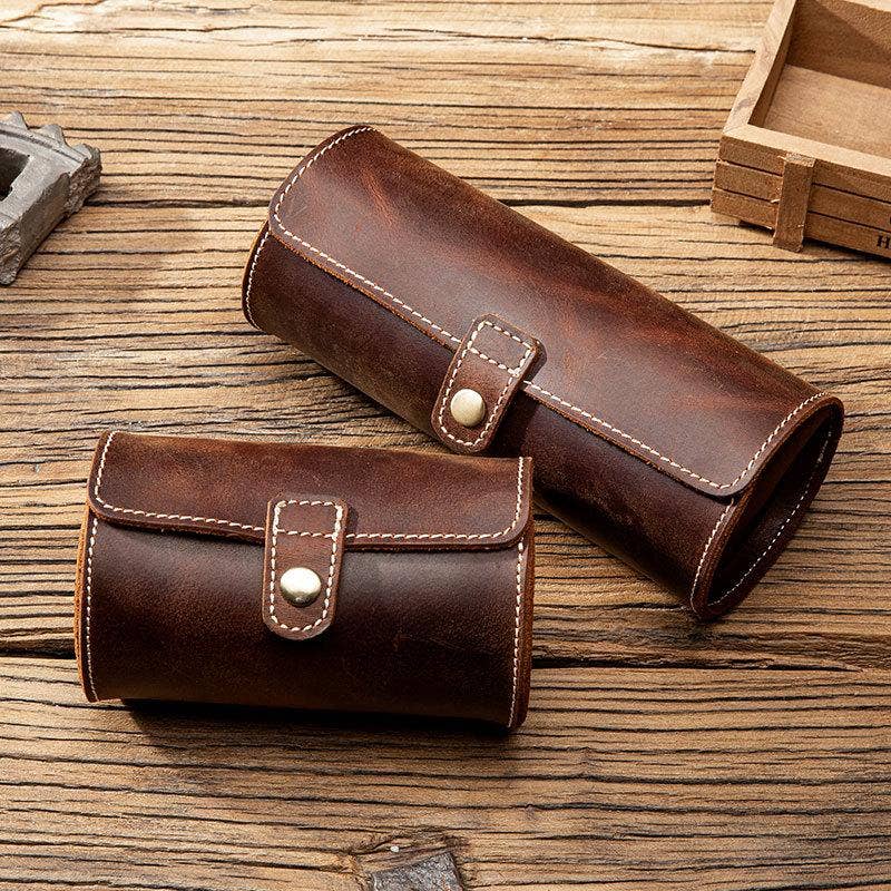 Boîte à montres en cuir, sac à montre à boucle ronde: Style court