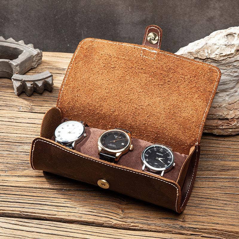 Boîte à montres en cuir, sac à montre à boucle ronde: Style court