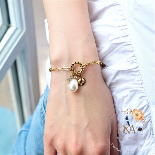Bracelet chaine acier perlé Runa