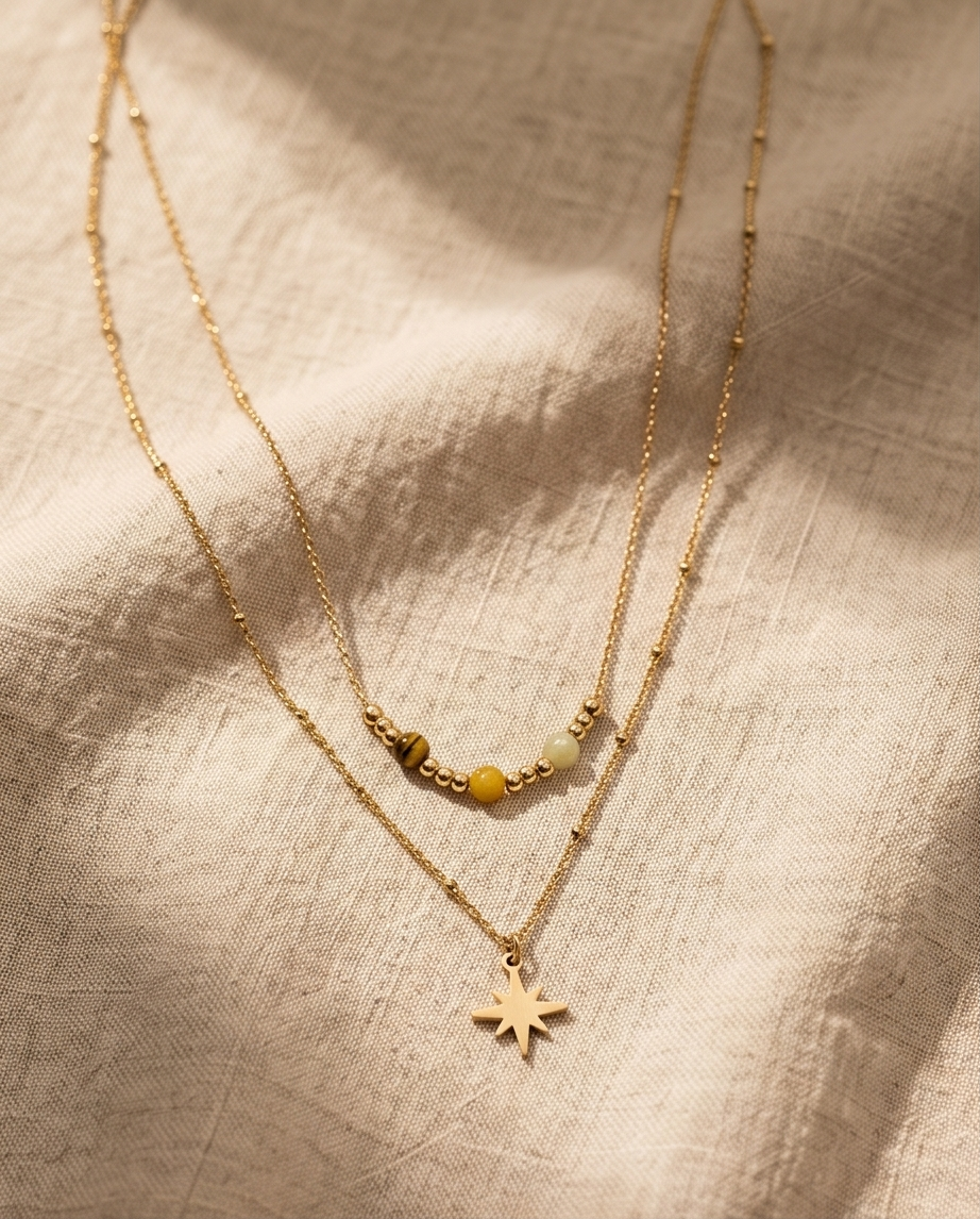 Stainless Steel Gold Double Star Necklace ✨⭐