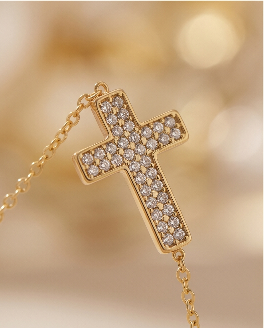 Rhinestone-studded cross bracelet – Gold-plated ✨✝️