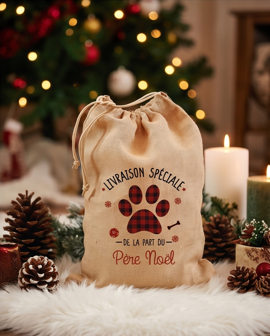 Juten kerstcadeauzakje – Speciale levering kat & hond