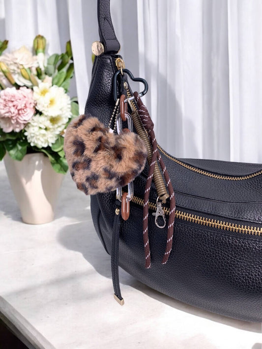 Grigri de sac et porte-clé Cœur léopard: Brun