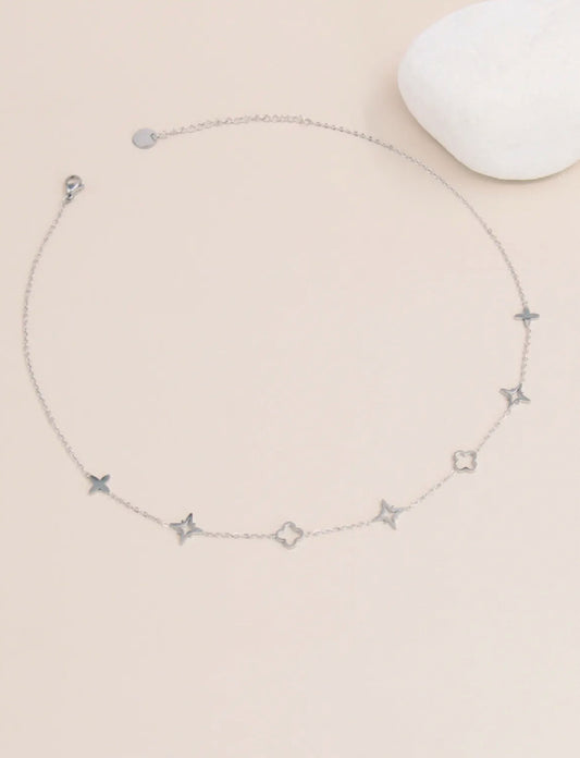 Collier étoile et trèfle: argenté