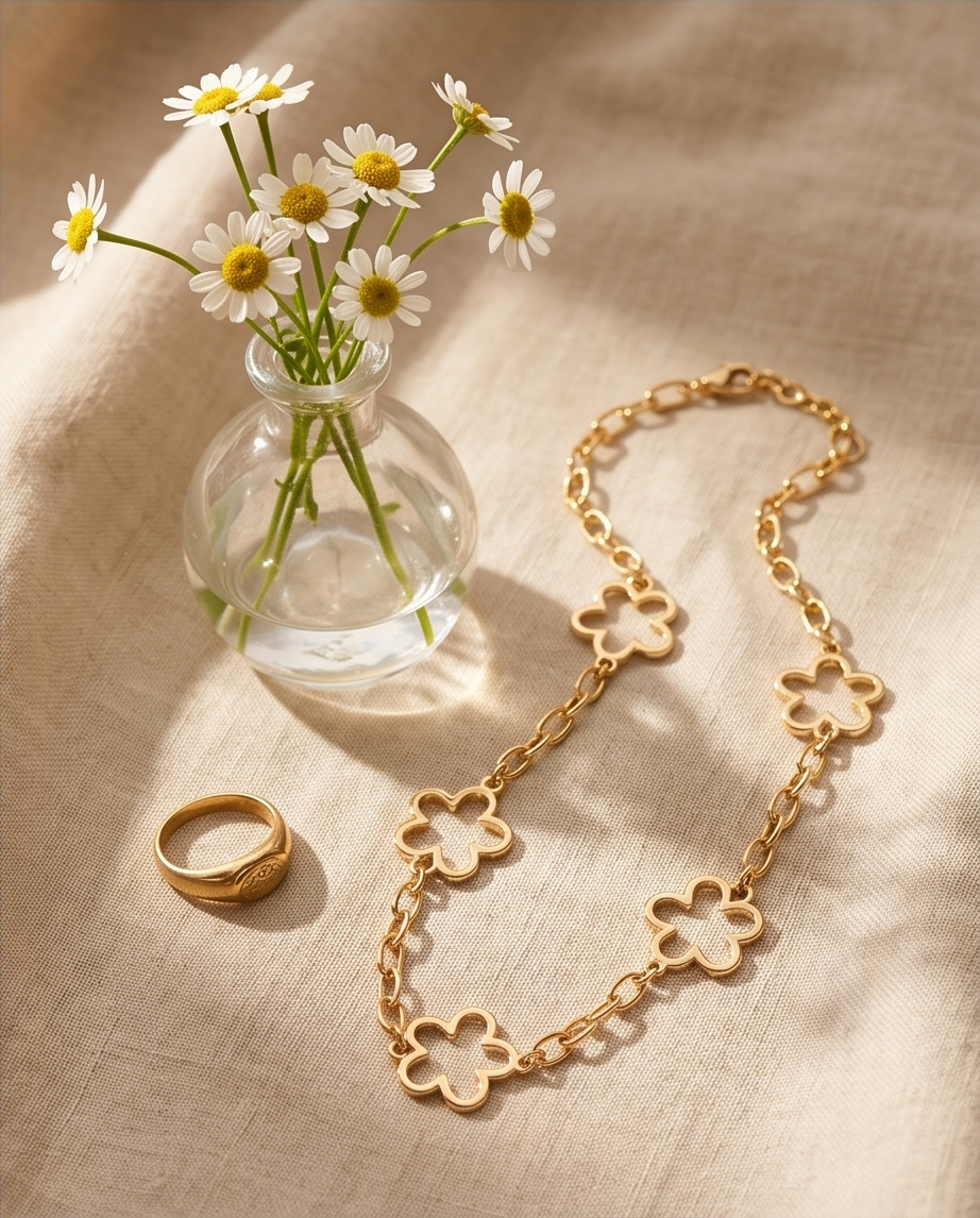 Collier Fleur Doré en Acier Inoxydable – Élégant & Résistant à l’eau