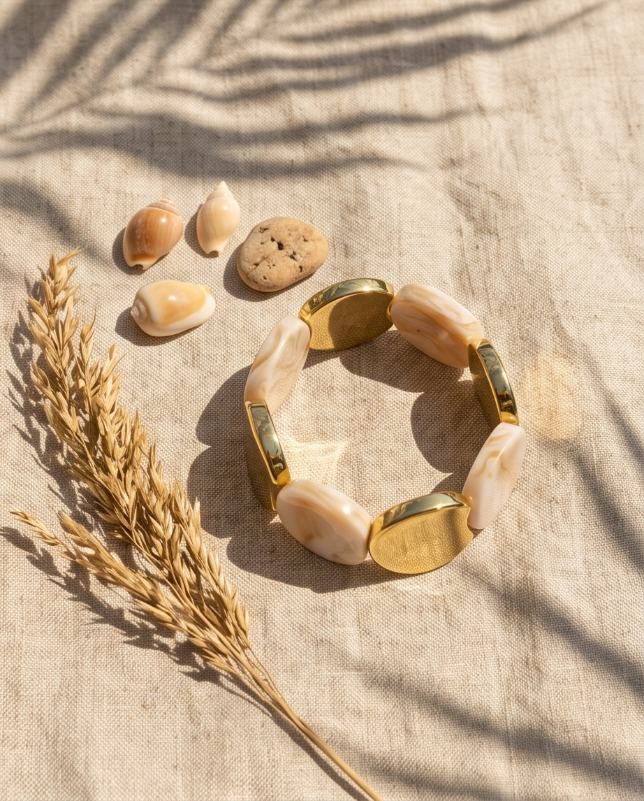 Roestvrijstalen Naya-armband – Beige of bruin