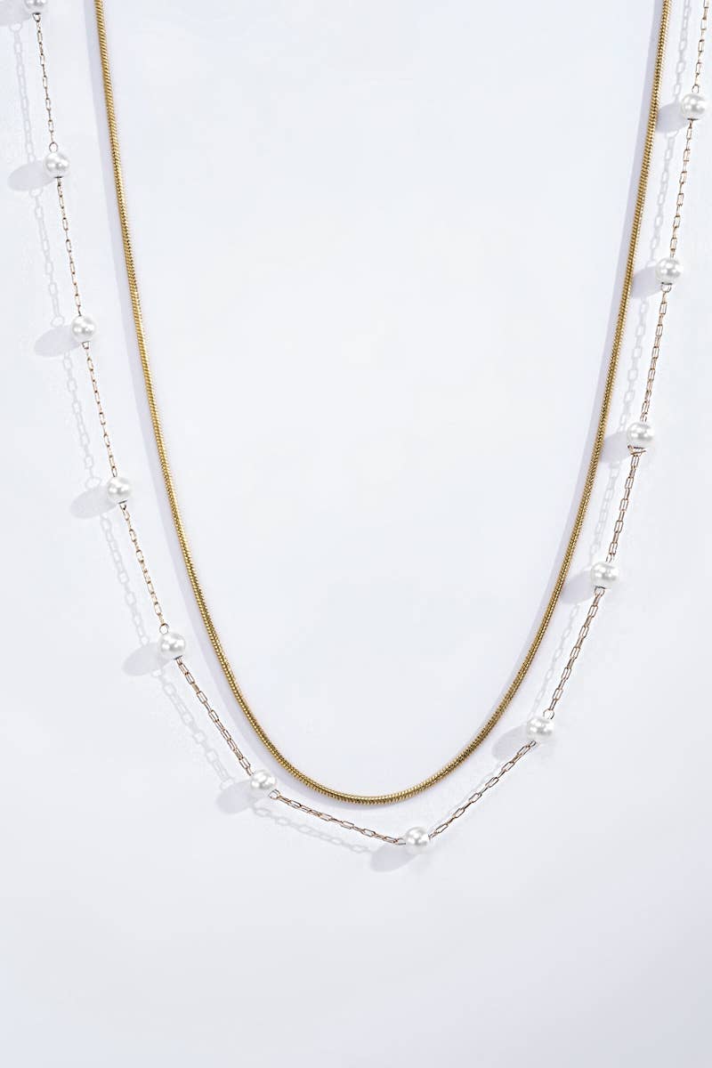 Collier double chaînes avec perles : Argent