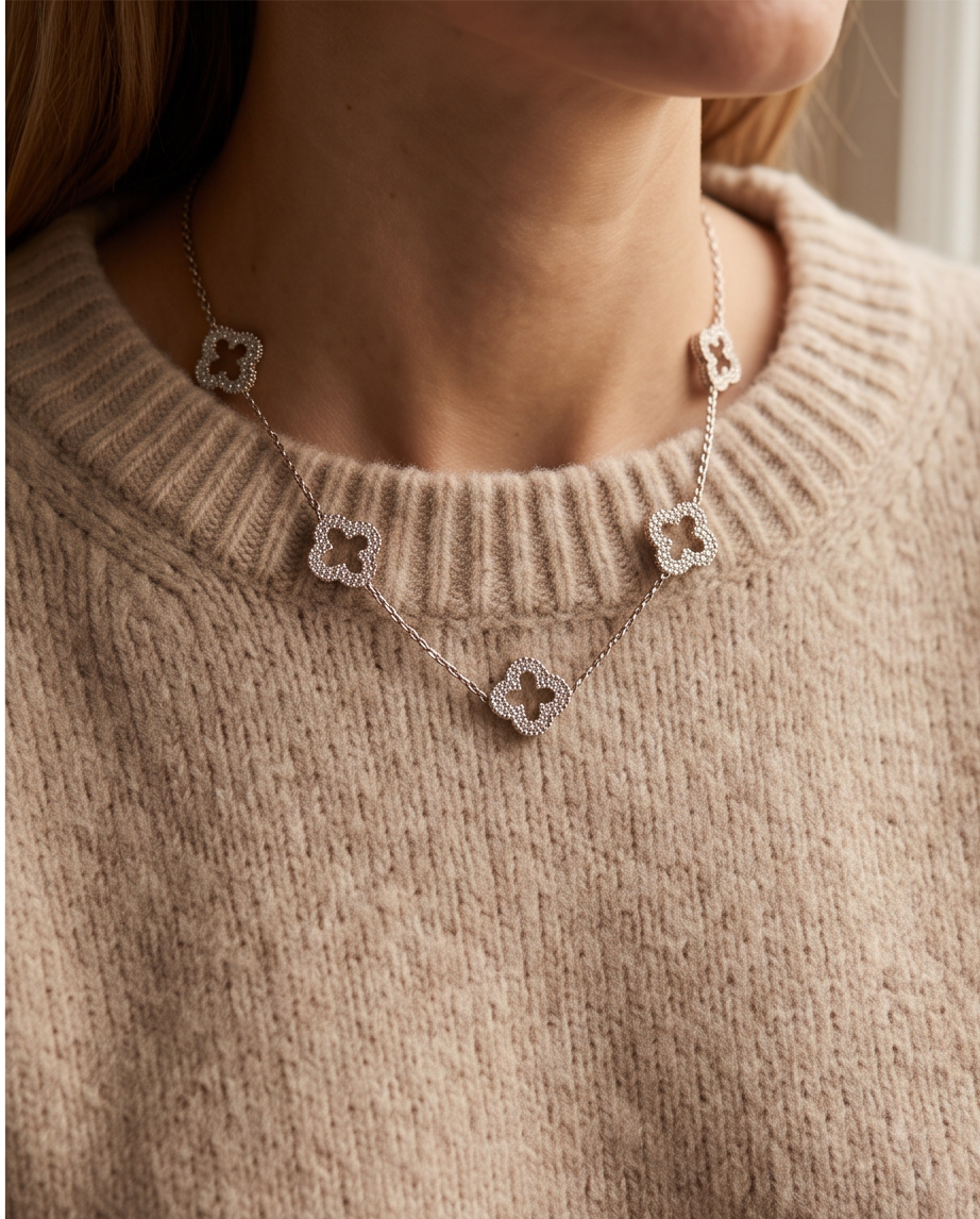 Collier Trèfles Scintillants en Acier Inoxydable – Doré ou Argenté
