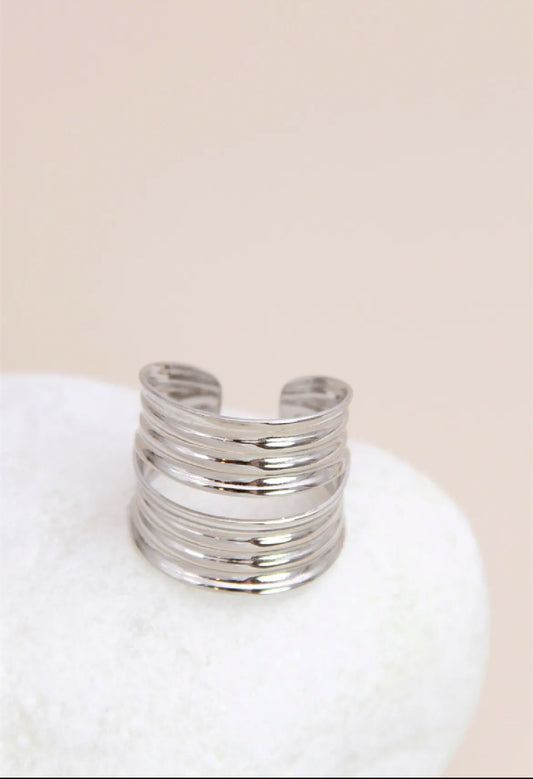 Bague ajustable double bande  argenté