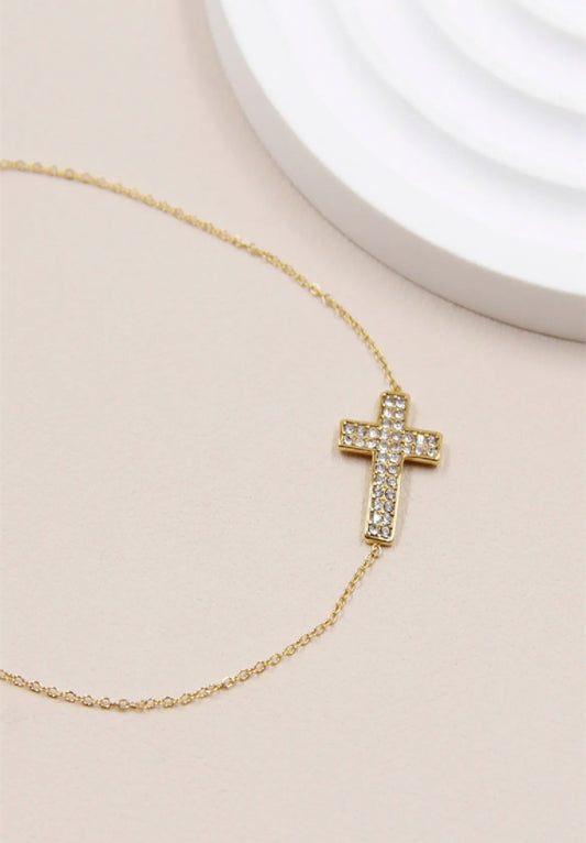 Bracelet croix orné de strass: doré
