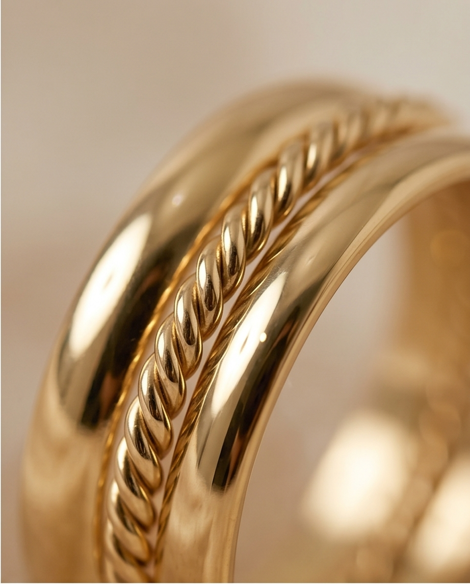 Bague Triple dorée en acier inoxydable waterproof 💛