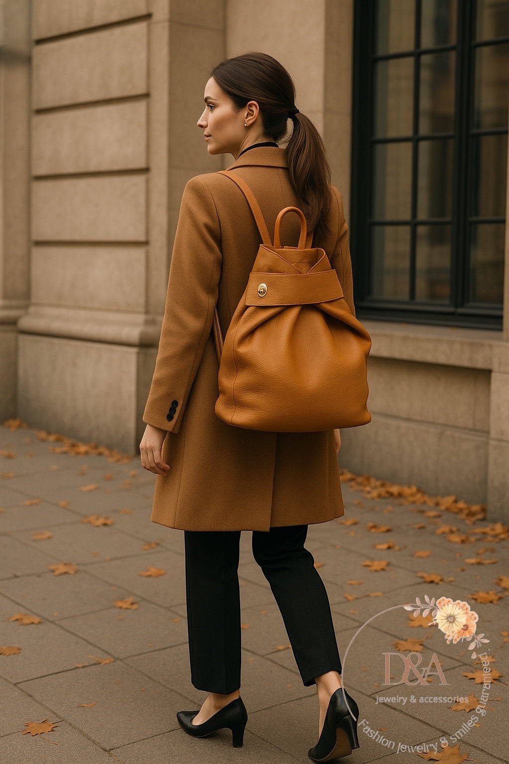 Eliza leren rugzak: Camel