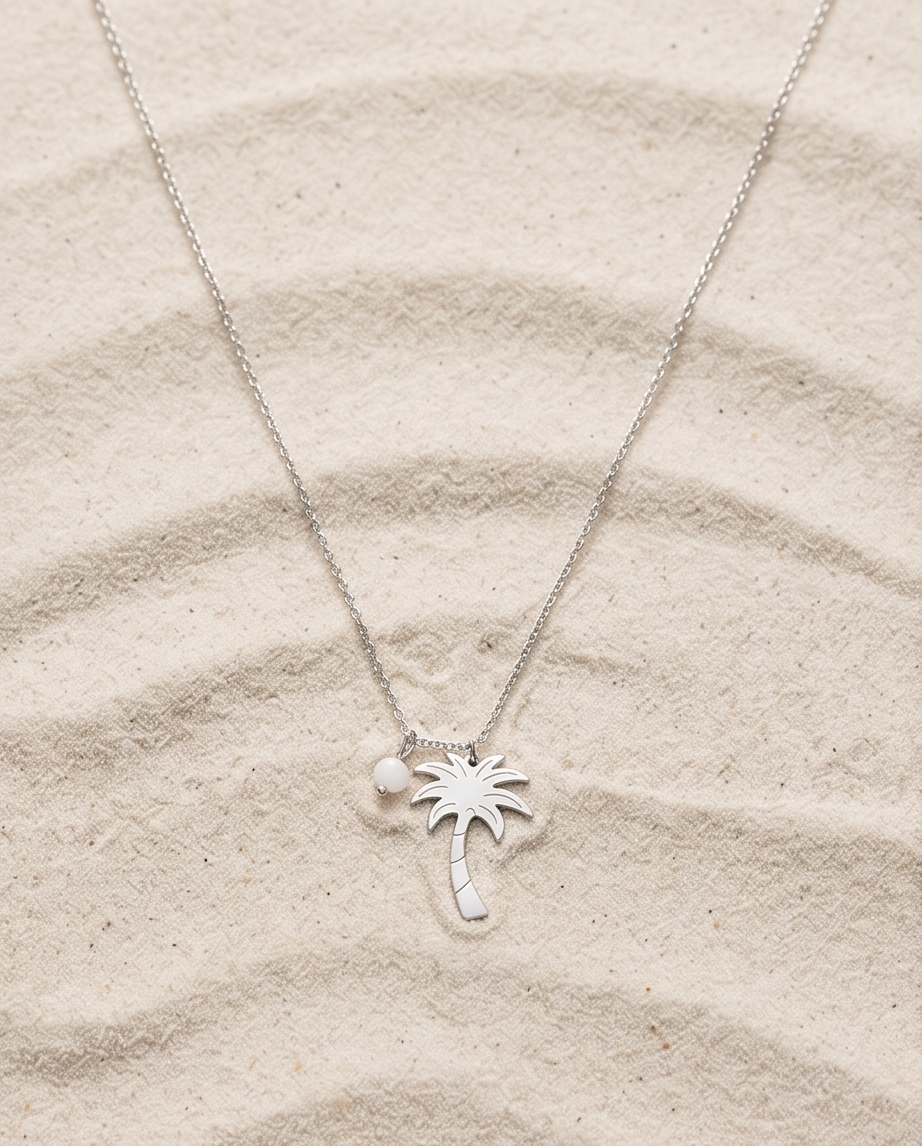 Silver Palm Tree Necklace in Stainless Steel 🌴✨