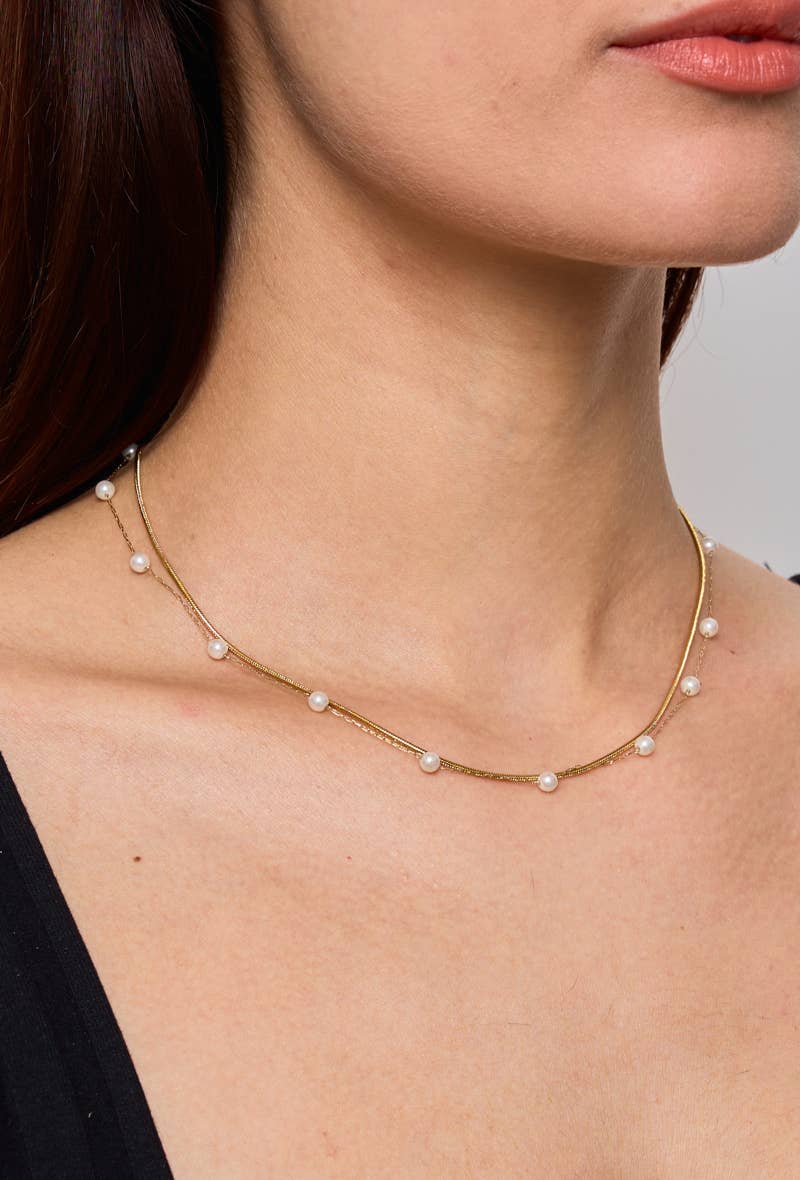 Collier double chaînes avec perles : Argent