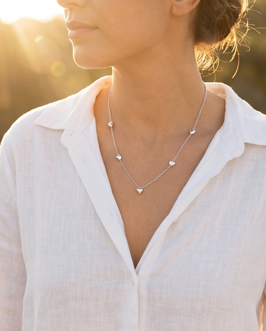 Collier Cœurs Argenté en Acier Inoxydable