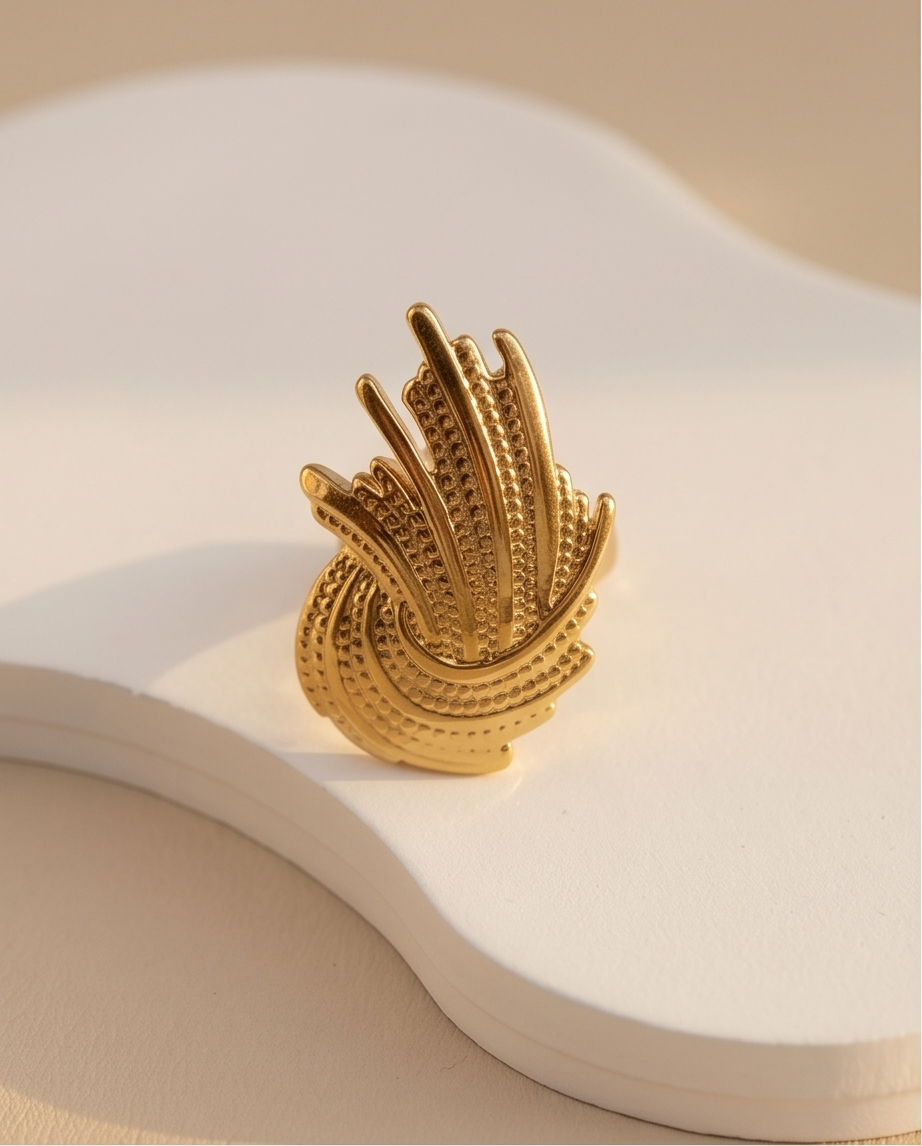Goudkleurige verstelbare Troll-ring met textuurdesign