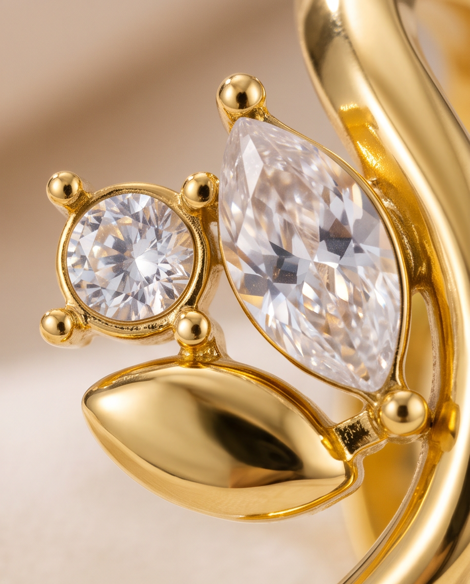 Bague Lys en acier inoxydable doré