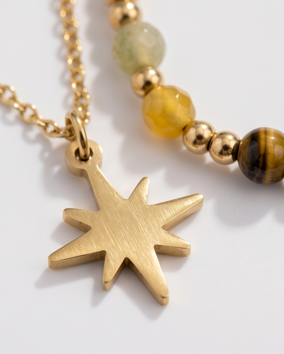 Stainless Steel Gold Double Star Necklace ✨⭐
