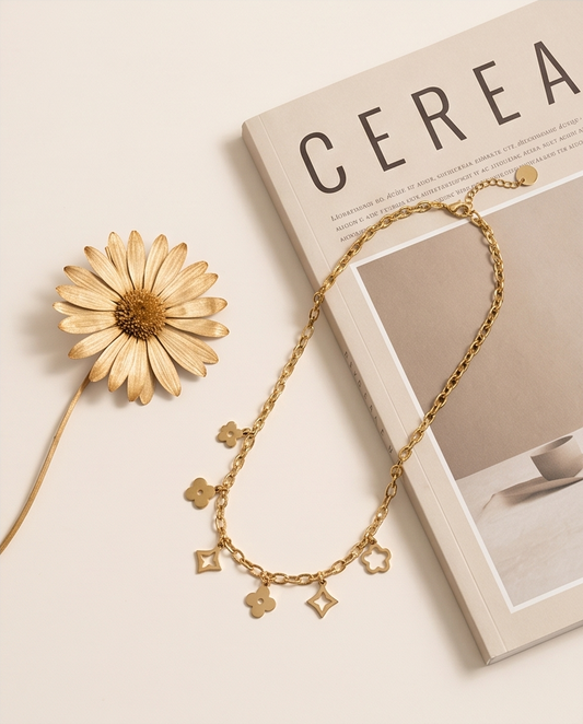 Gouden Charmsketting van Roestvrij Staal ✨🍀🌸
