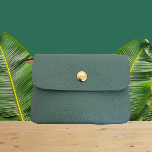 Porte monnaie en cuir vert