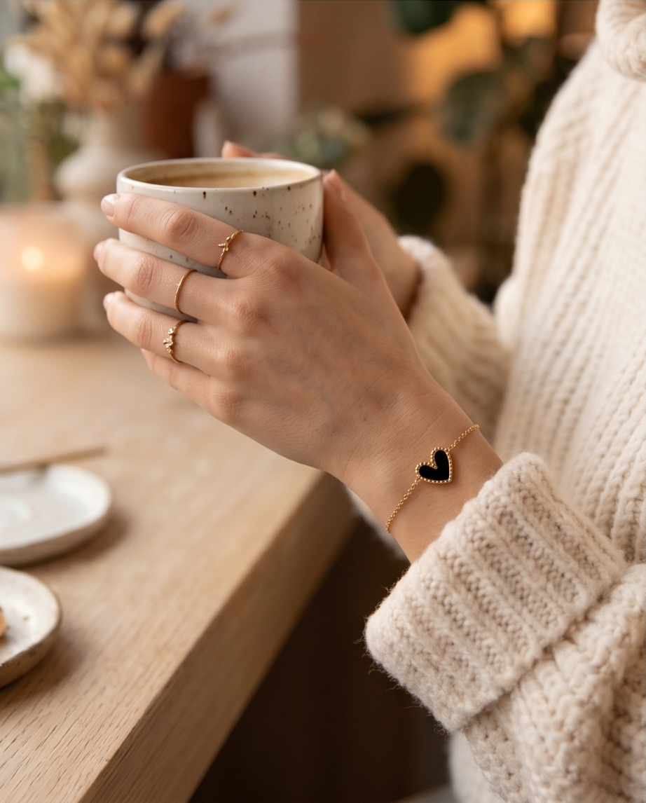 Enamelled heart bracelet – Gold & black 🖤✨
